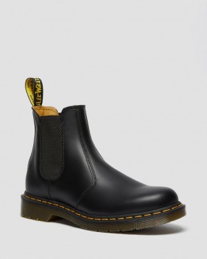 Botas Chelsea Dr Martens 2976 Yellow Stitch Smooth Leather Feminino Pretas | 06274-DLKW